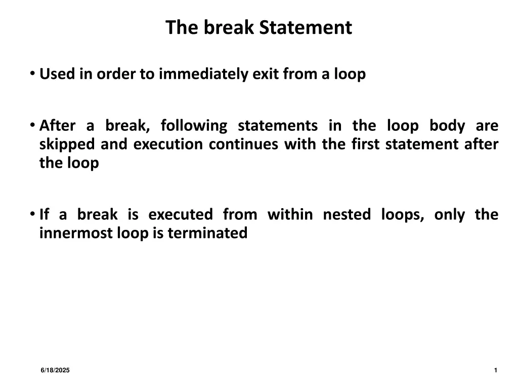 the break statement n.w