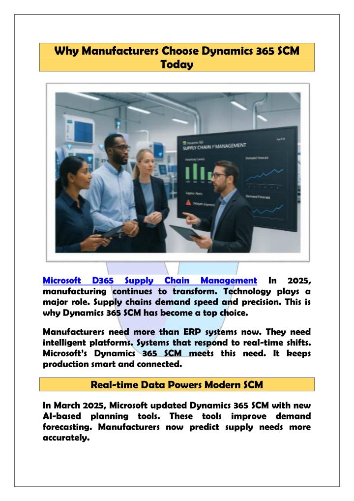 why manufacturers choose dynamics 365 scm today n.w