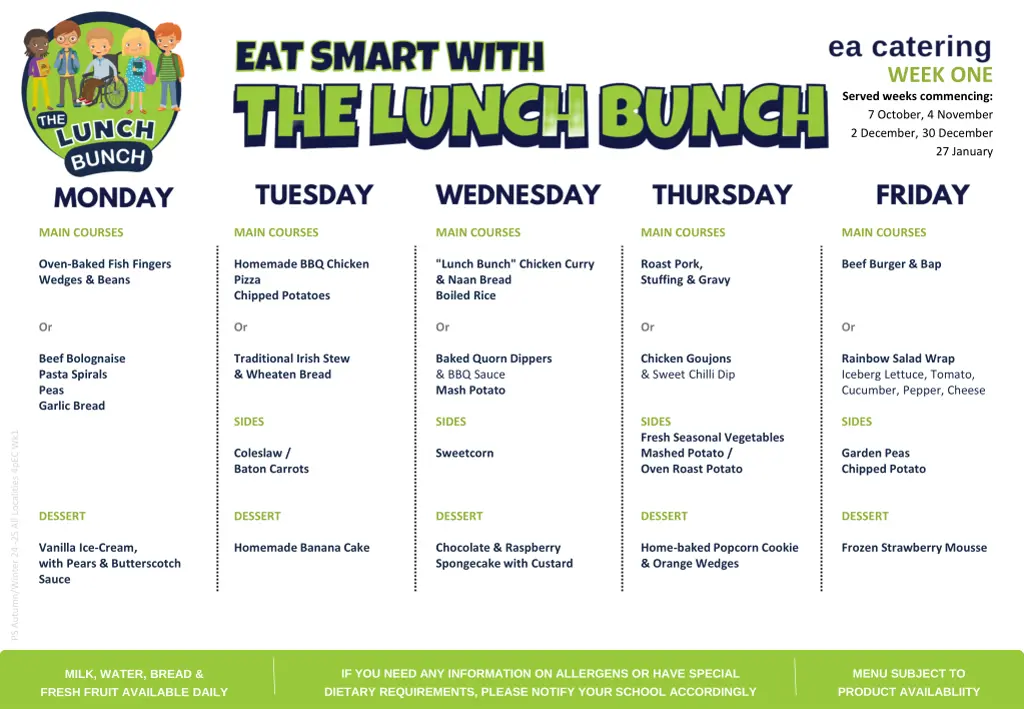 week one served weeks commencing 7 october n.w