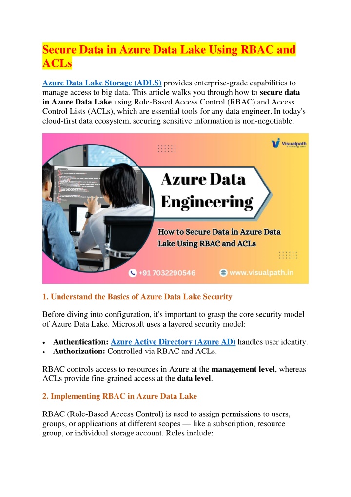 secure data in azure data lake using rbac and acls n.w