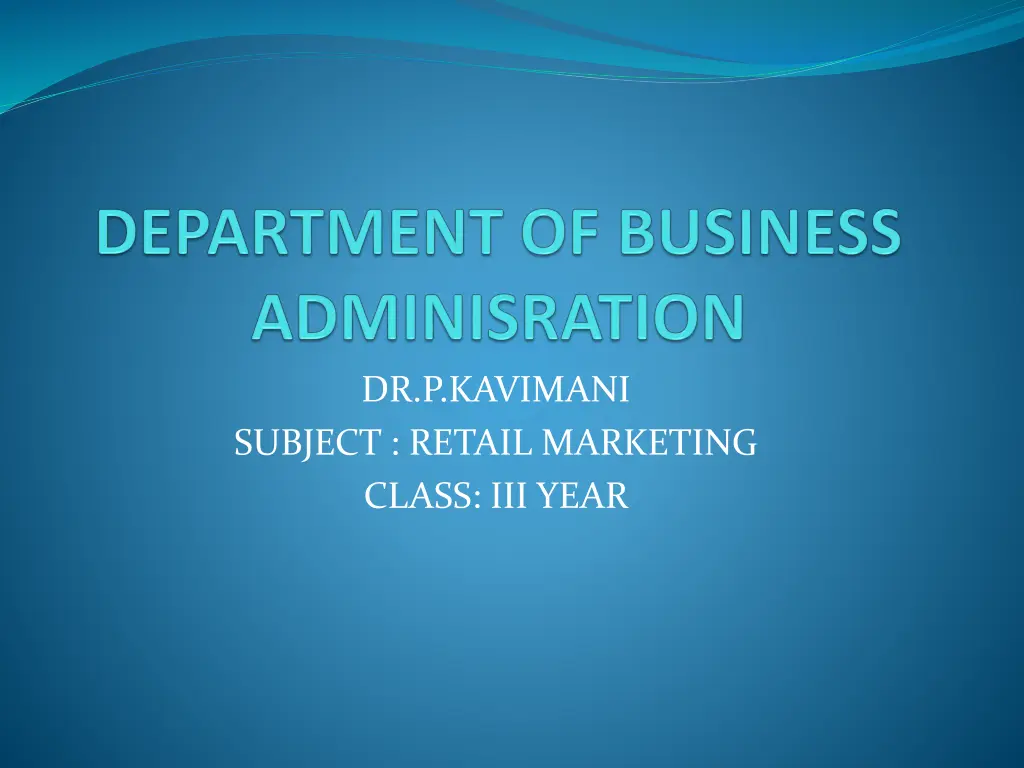 dr p kavimani subject retail marketing class n.w