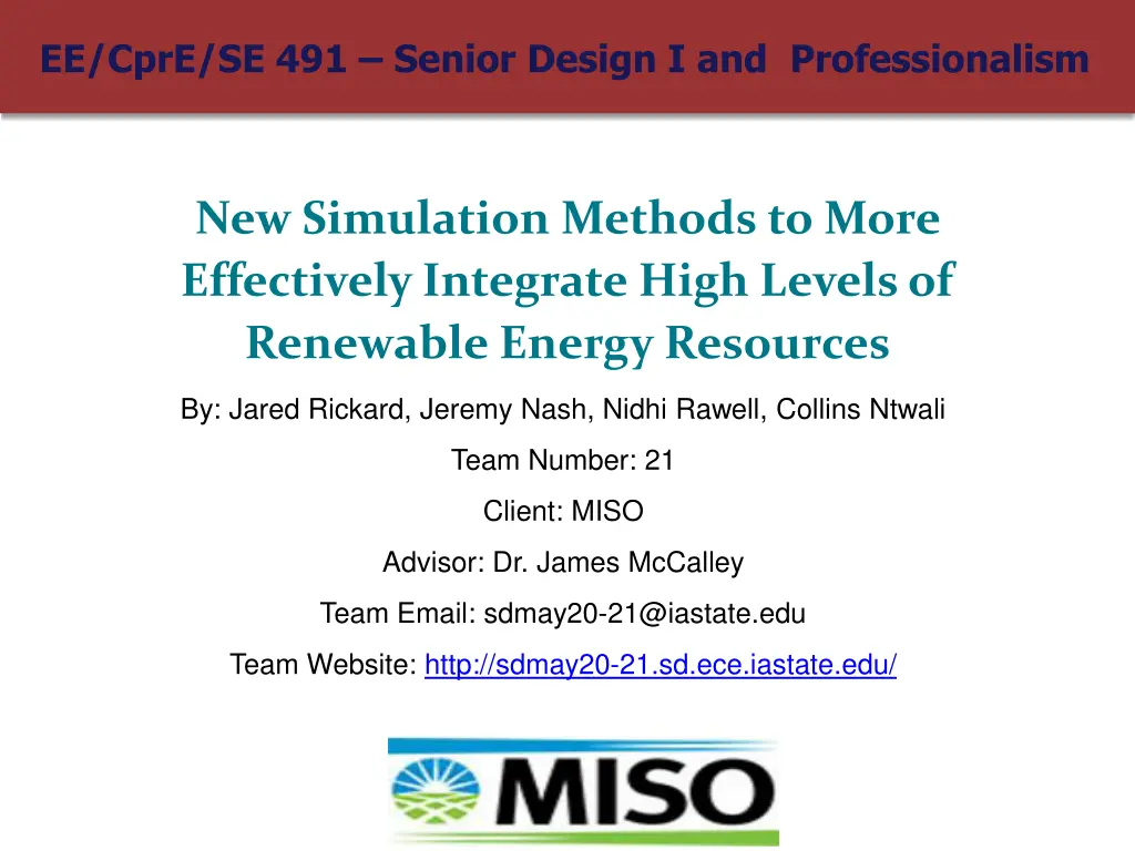 ee cpre se 491 senior design i and professionalism n.w