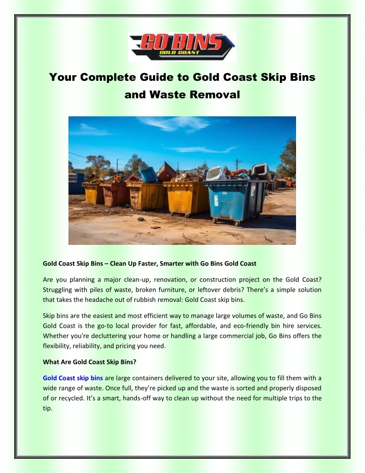 your complete guide to gold coast skip bins n.w