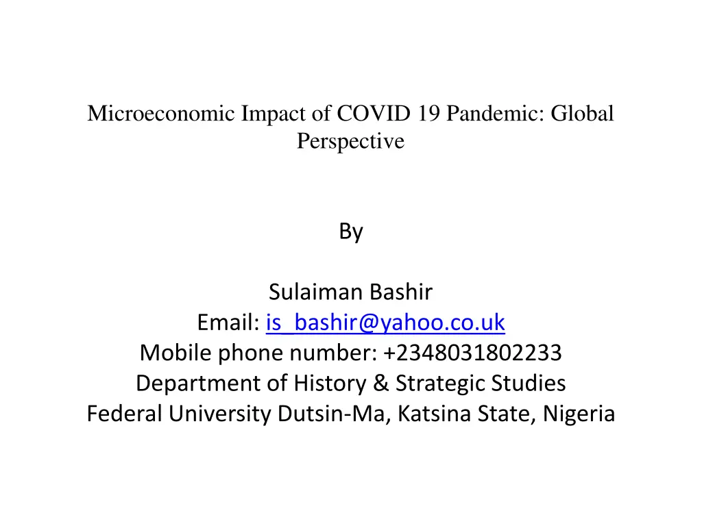 microeconomic impact of covid 19 pandemic global n.w