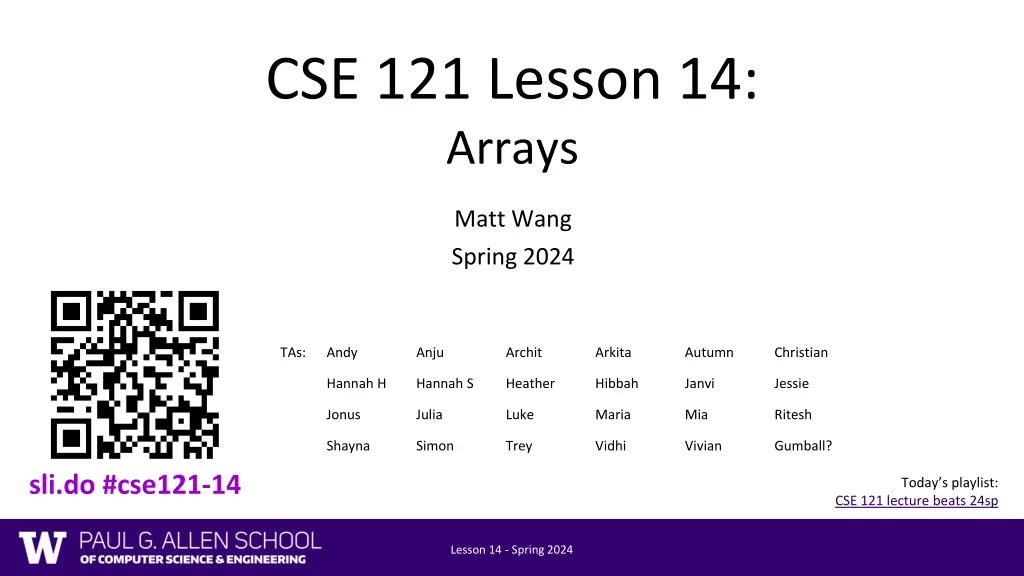 cse 121 lesson 14 arrays n.w
