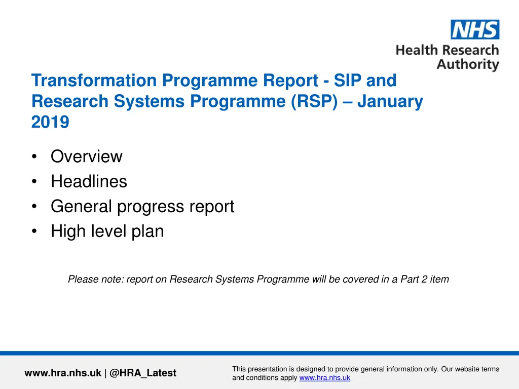 transformation programme report sip and research n.w