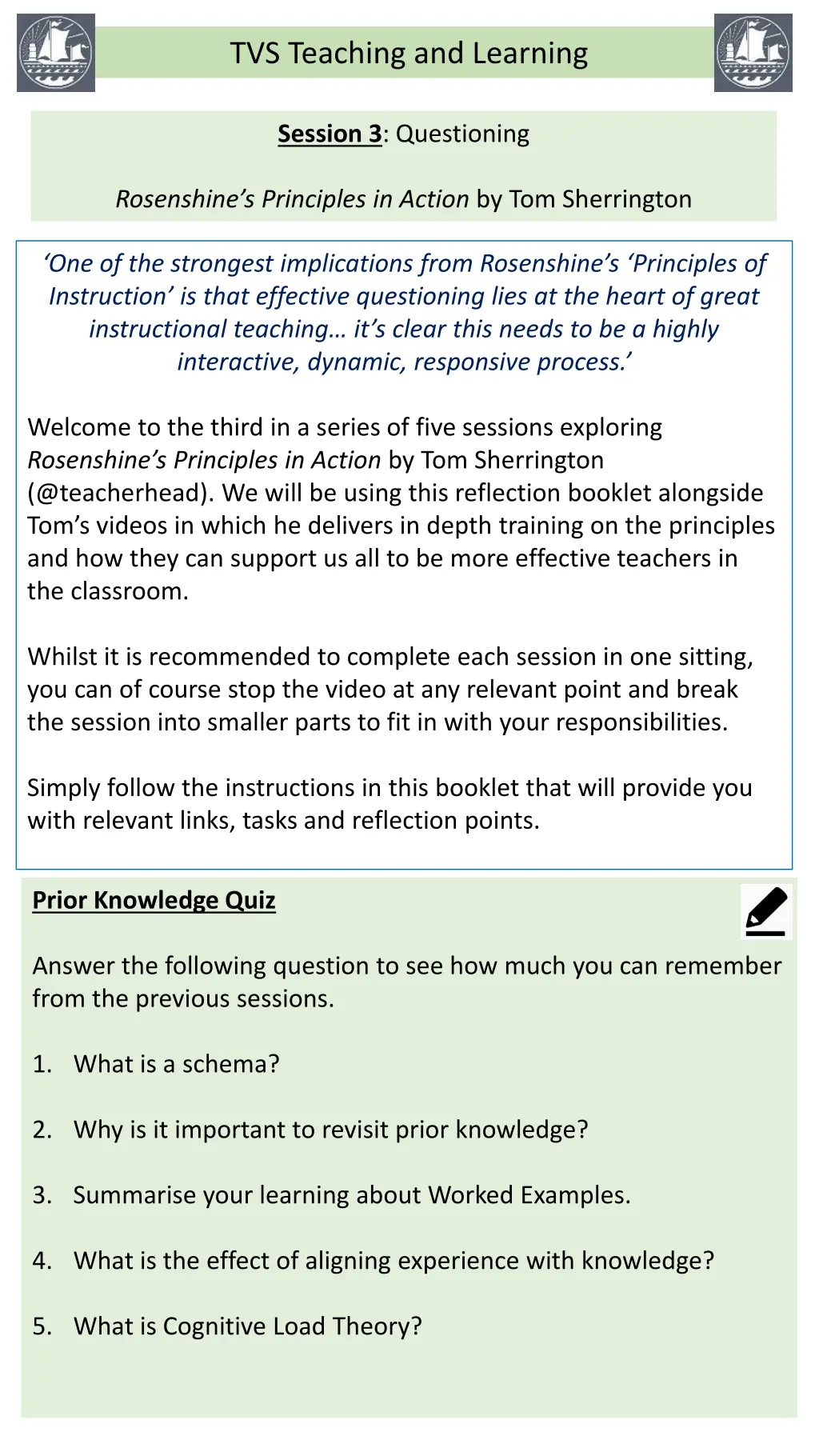 tvs teaching and learning n.w