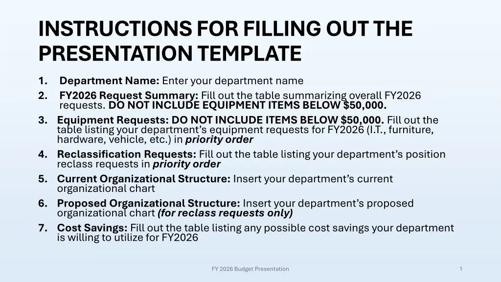 instructions for filling out the presentation n.w