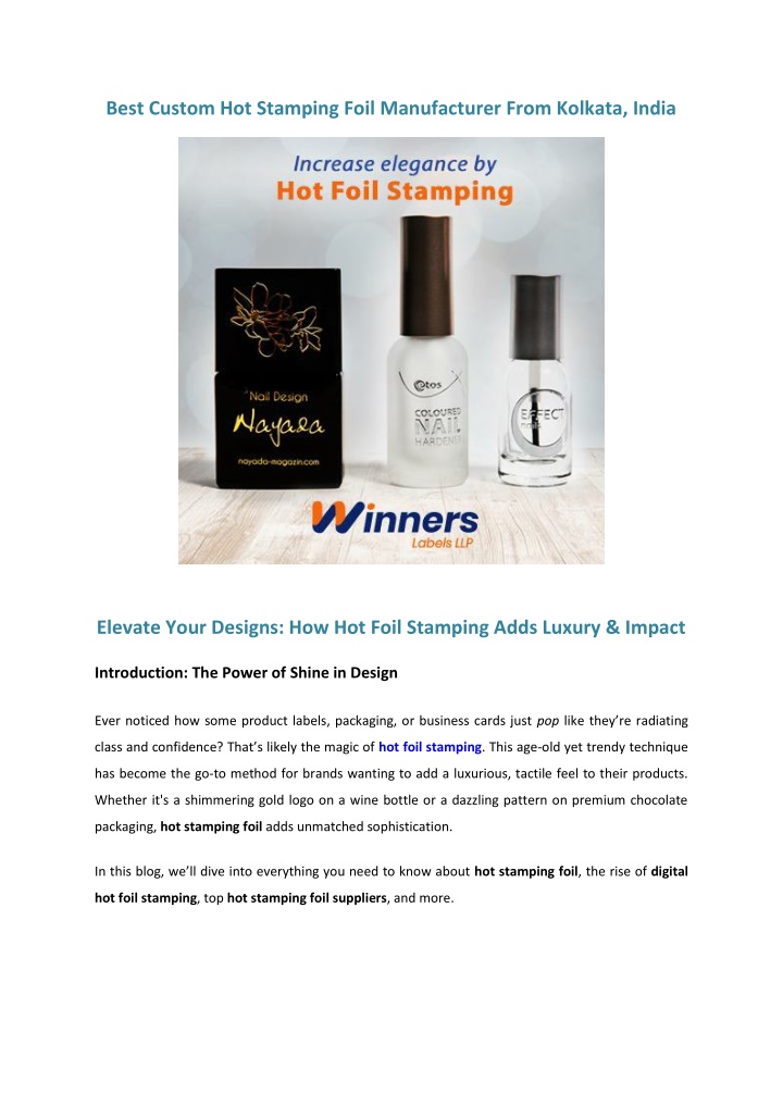 best custom hot stamping foil manufacturer from n.w