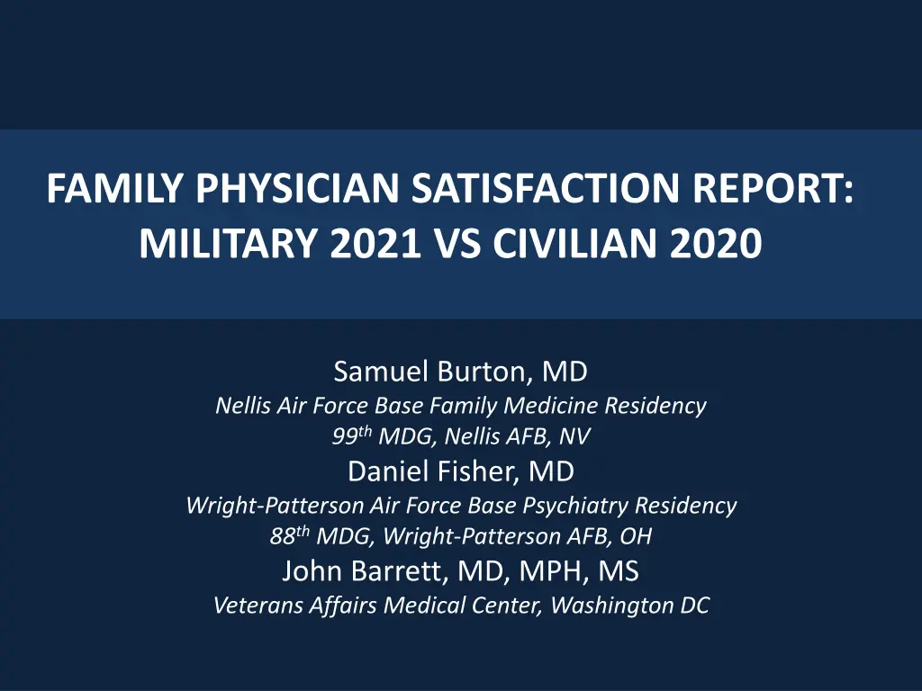 family physician satisfaction report military n.w