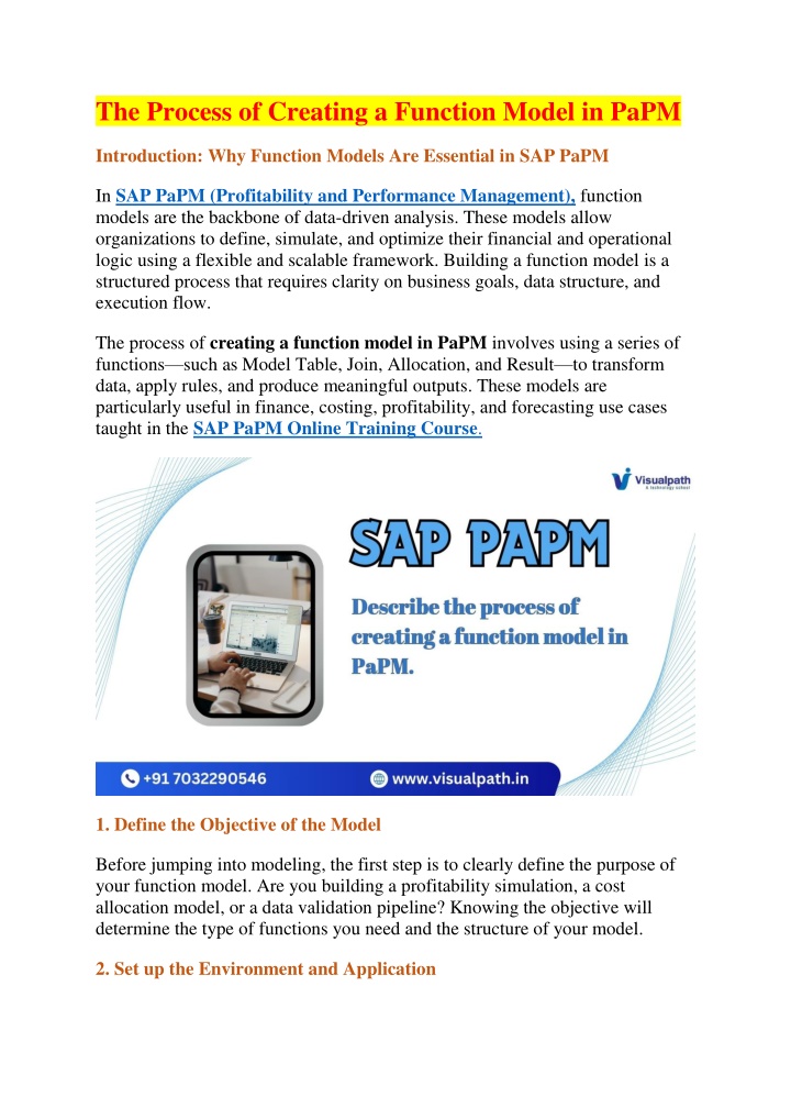 the process of creating a function model in papm n.w