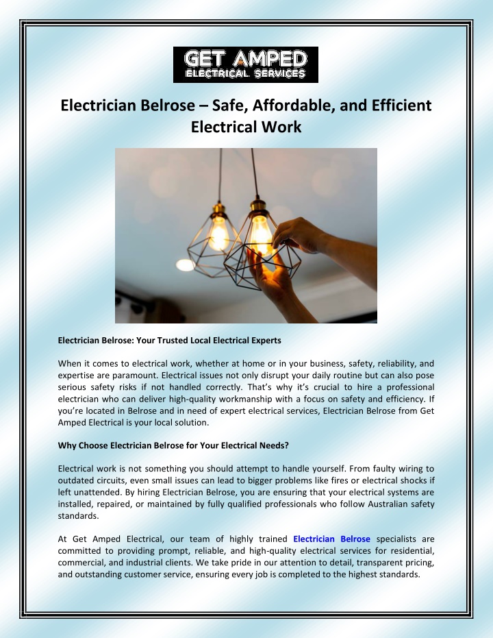 electrician belrose safe affordable and efficient n.w