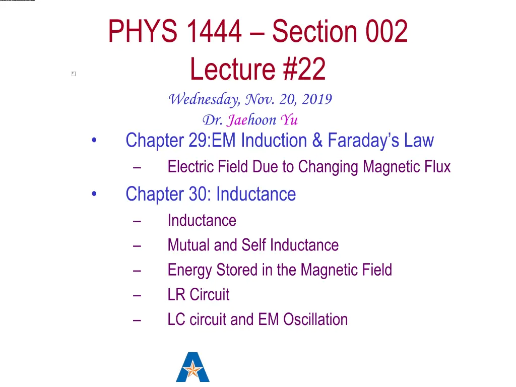 phys 1444 section 002 lecture 22 wednesday n.w