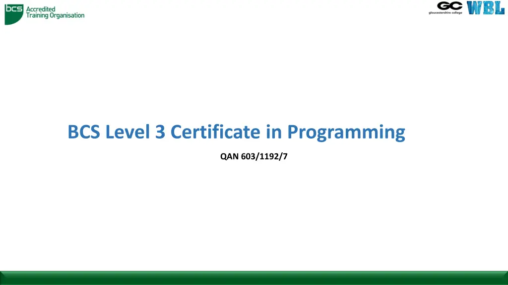 bcs level 3 certificate in programming n.w