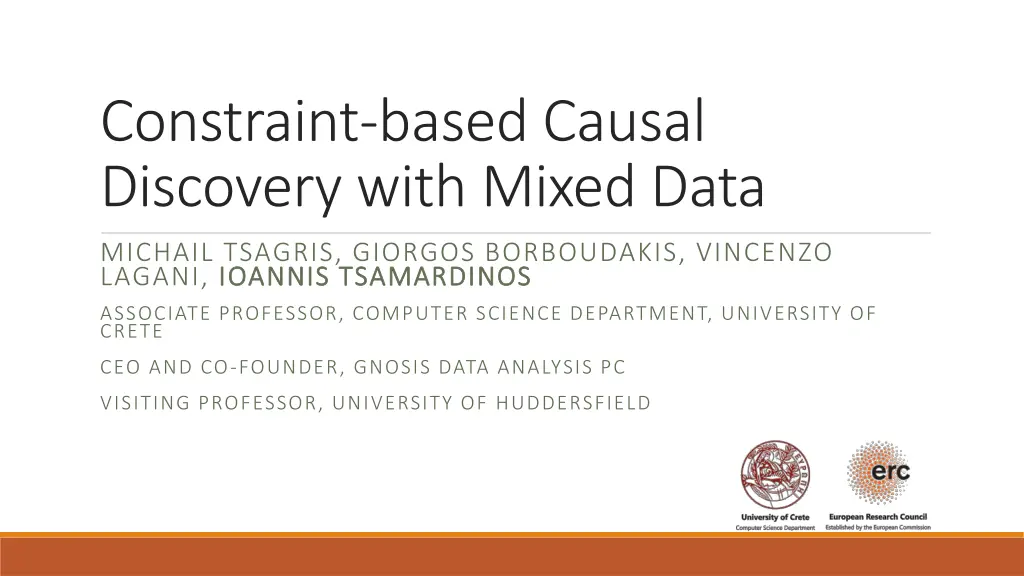 constraint based causal discovery with mixed data n.w