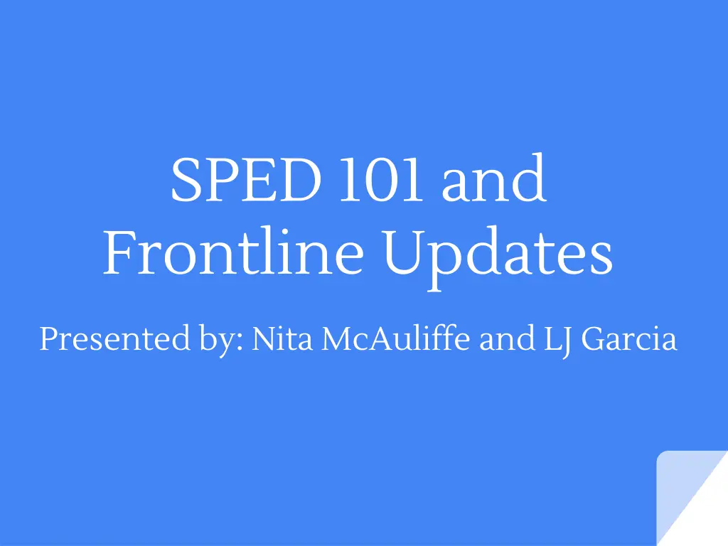 sped 101 and frontline updates n.w