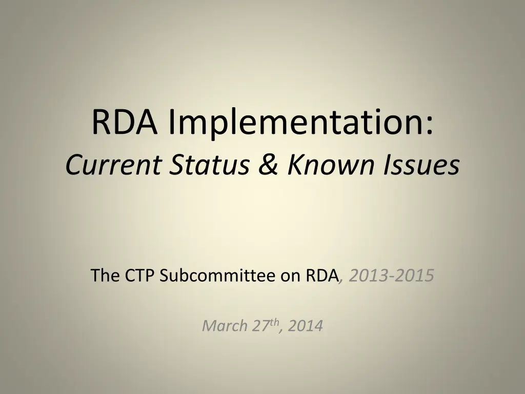 rda implementation current status known issues n.w