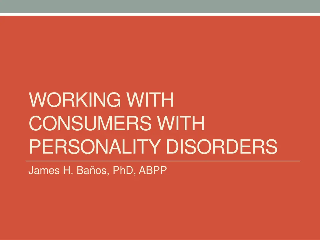 working with consumers with personality disorders n.w