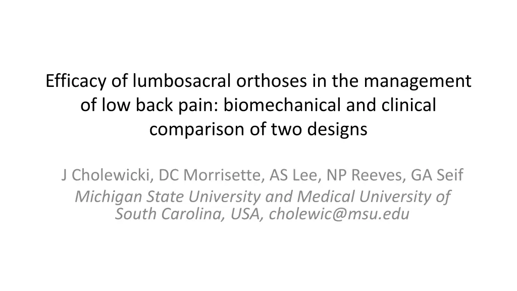 efficacy of lumbosacral orthoses n.w