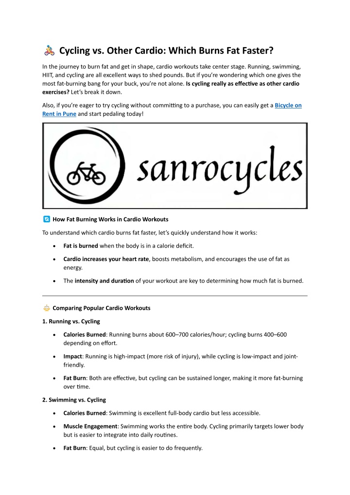 cycling vs other cardio which burns fat faster n.w