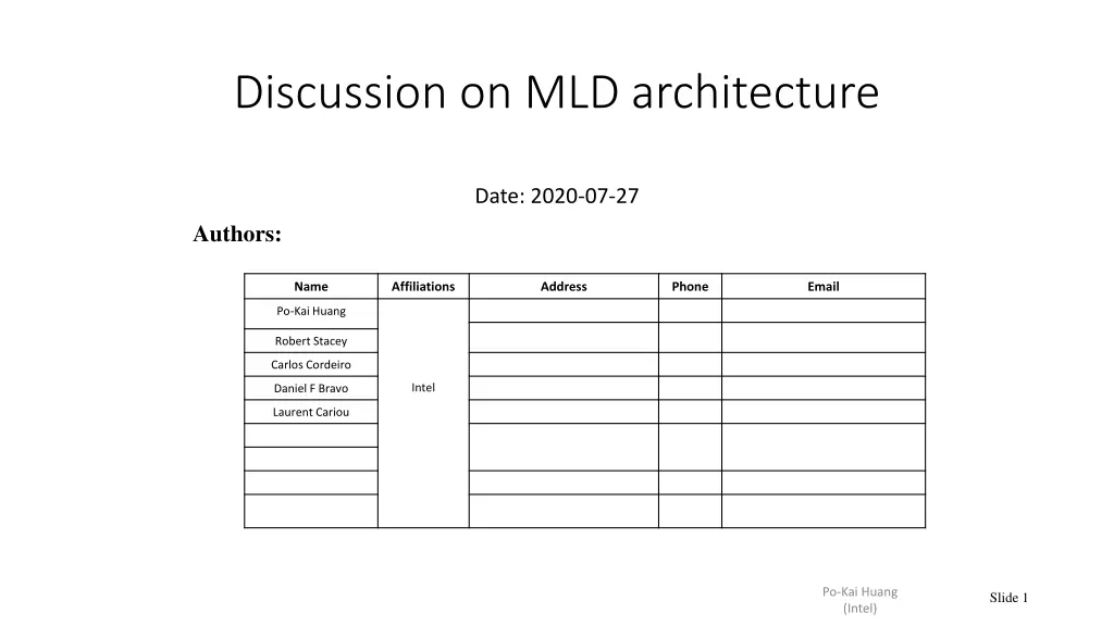 discussion on mld architecture n.w