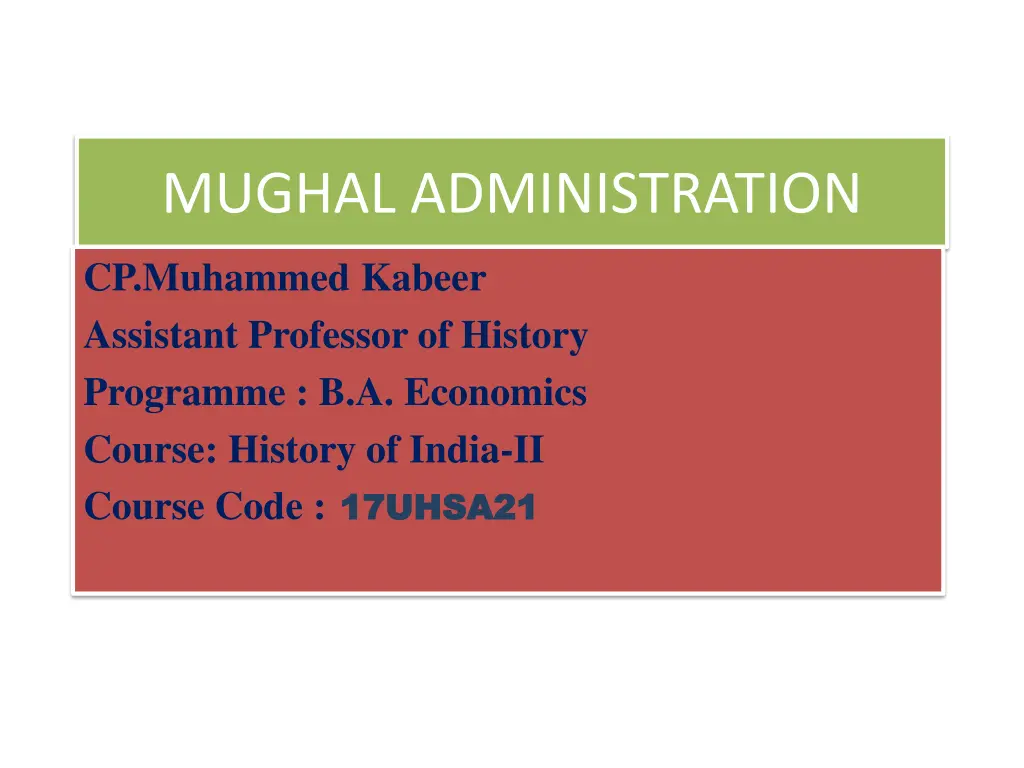 mughal administration n.w