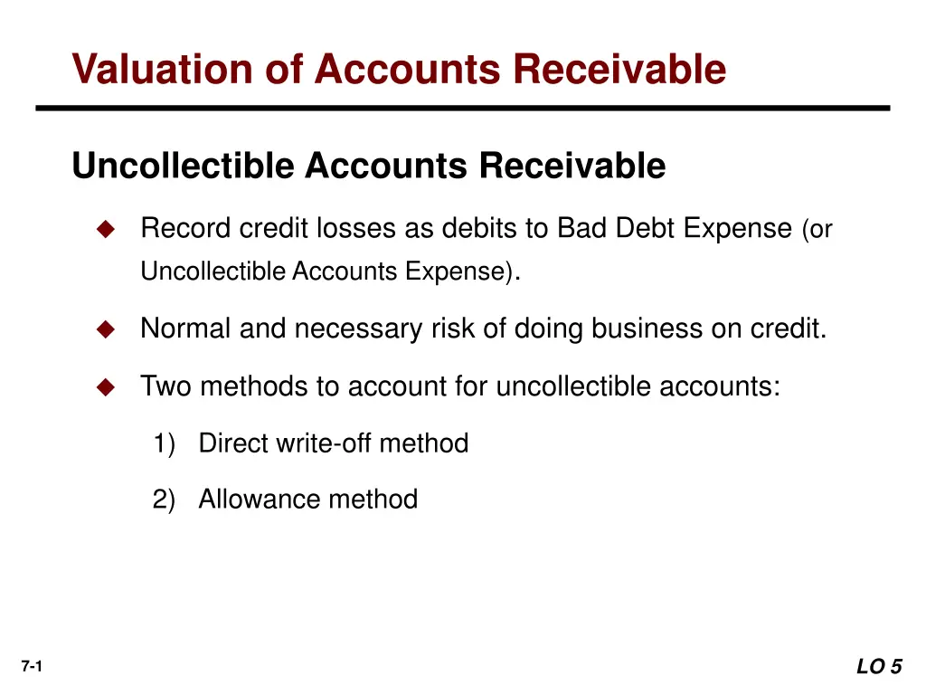 valuation of accounts receivable n.w