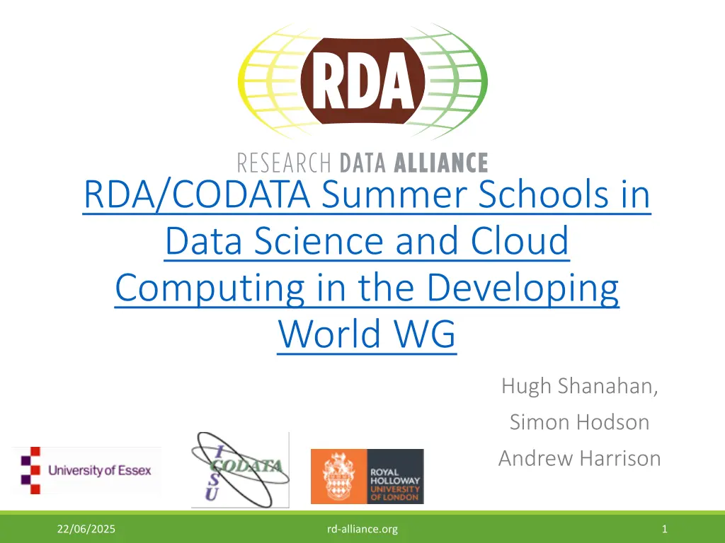 rda codata summer schools in data science n.w