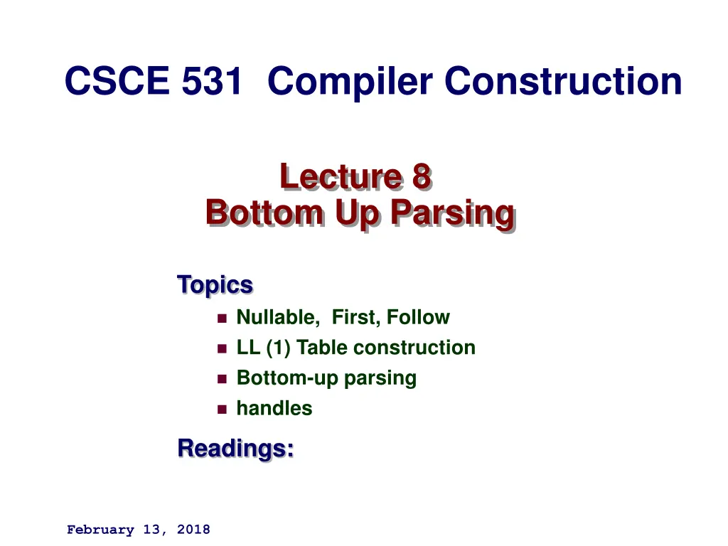 csce 531 compiler construction n.w