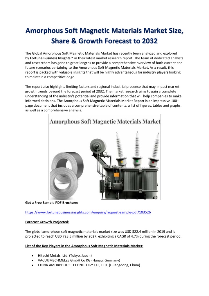 amorphous soft magnetic materials market size n.w