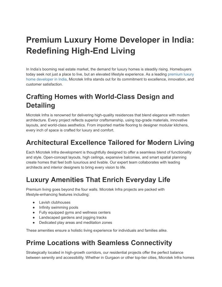 premium luxury home developer in india redefining n.w