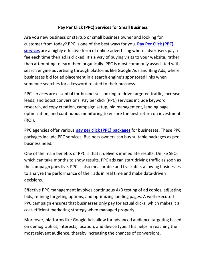 pay per click ppc services for small business n.w