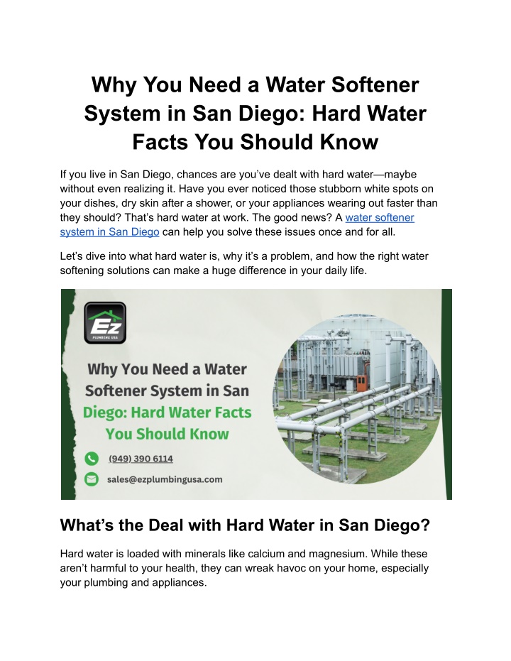 why you need a water softener system in san diego n.w