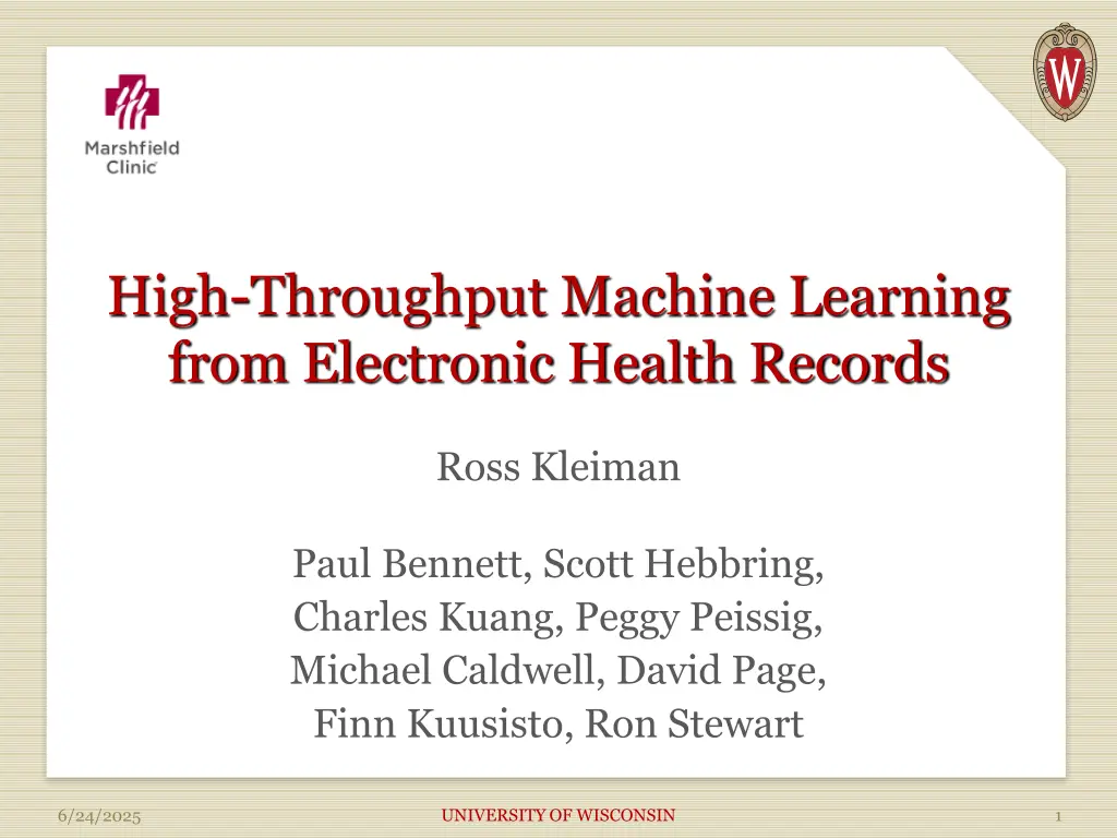 high throughput machine learning from electronic n.w