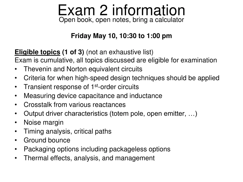 exam 2 information open book open notes bring n.w