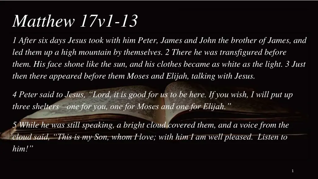 matthew 17v1 13 n.w