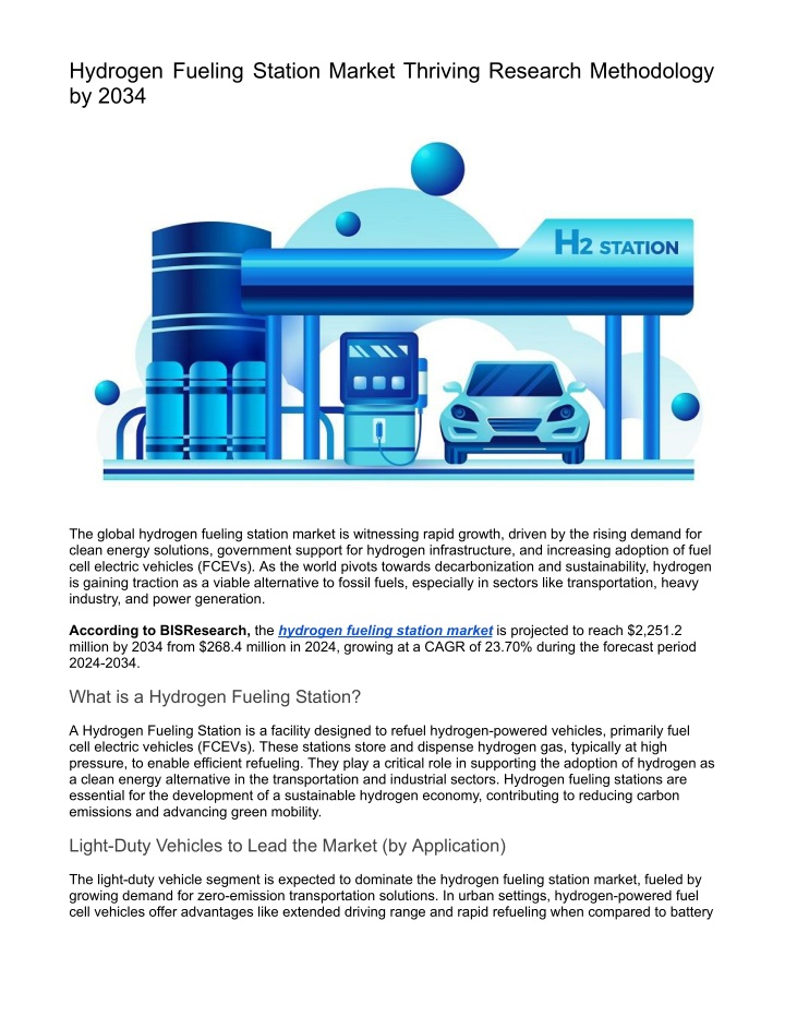 hydrogen fueling station market thriving research n.w