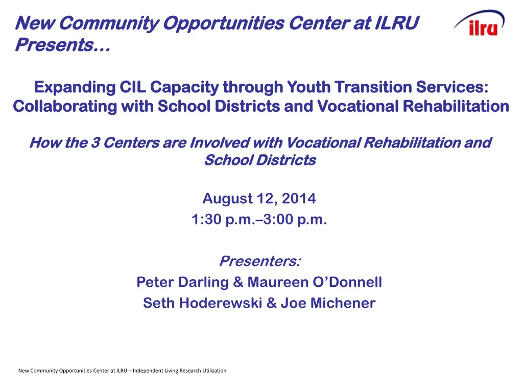 new community opportunities center at ilru n.w
