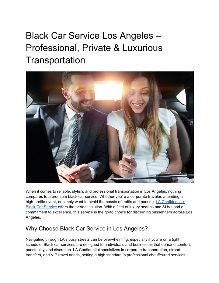 black car service los angeles professional n.w