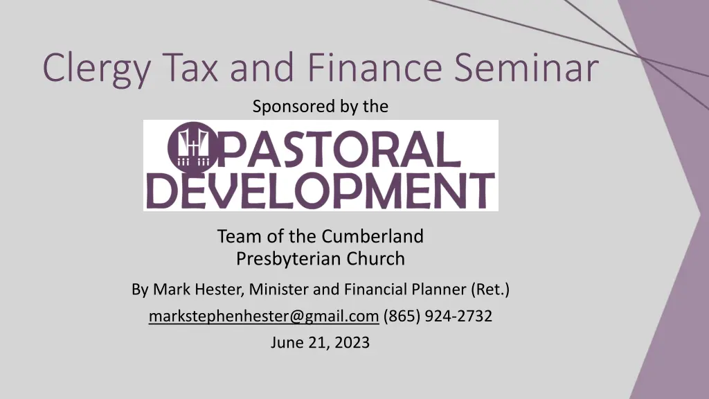 clergy tax and finance seminar sponsored by the n.w