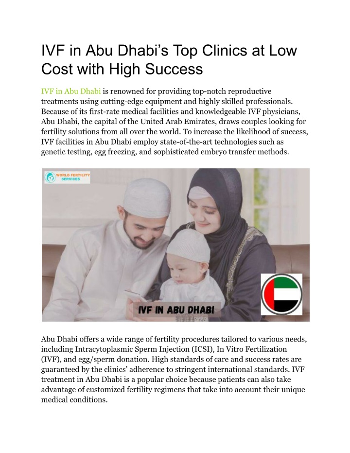 ivf in abu dhabi s top clinics at low cost with n.w