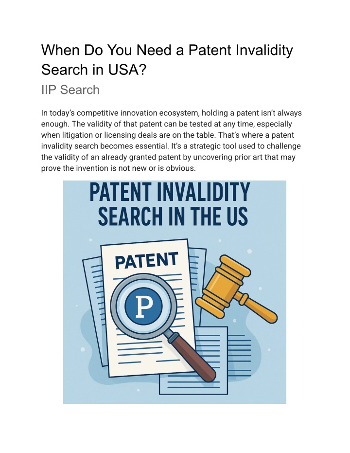 when do you need a patent invalidity search n.w