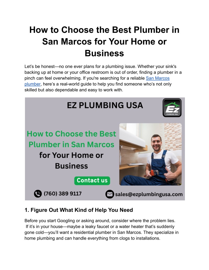 how to choose the best plumber in san marcos n.w