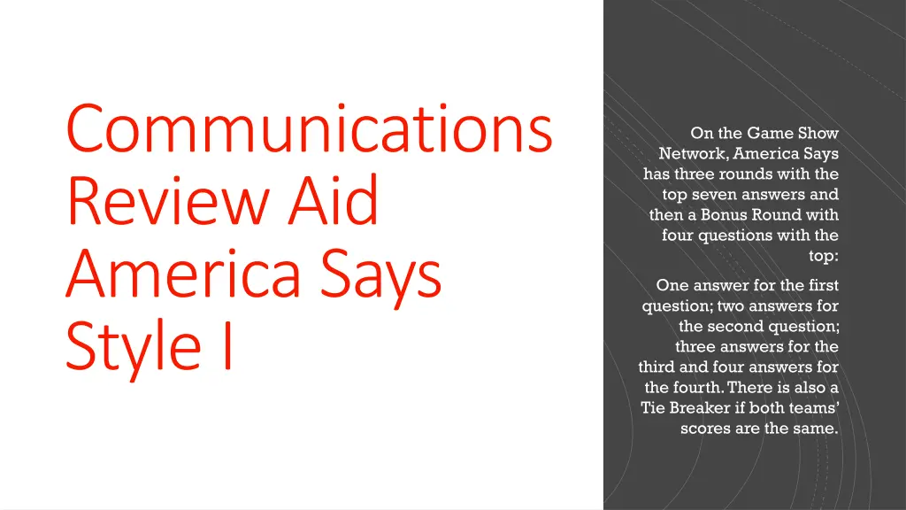 communications review aid america says style i n.w