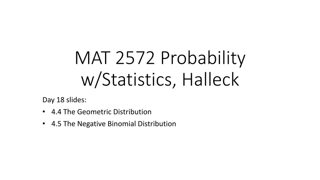 mat 2572 probability w statistics halleck n.w