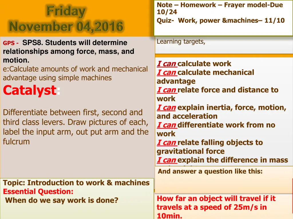 note homework frayer model due 10 24 quiz work n.w