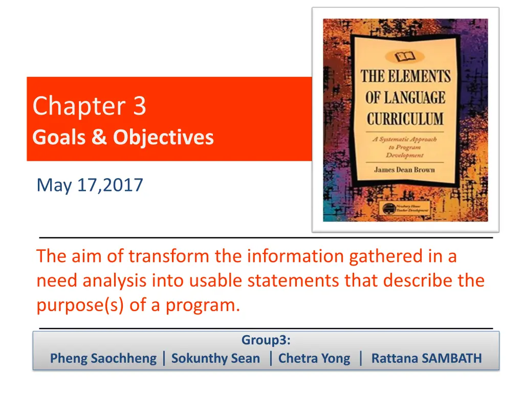 chapter 3 goals objectives n.w