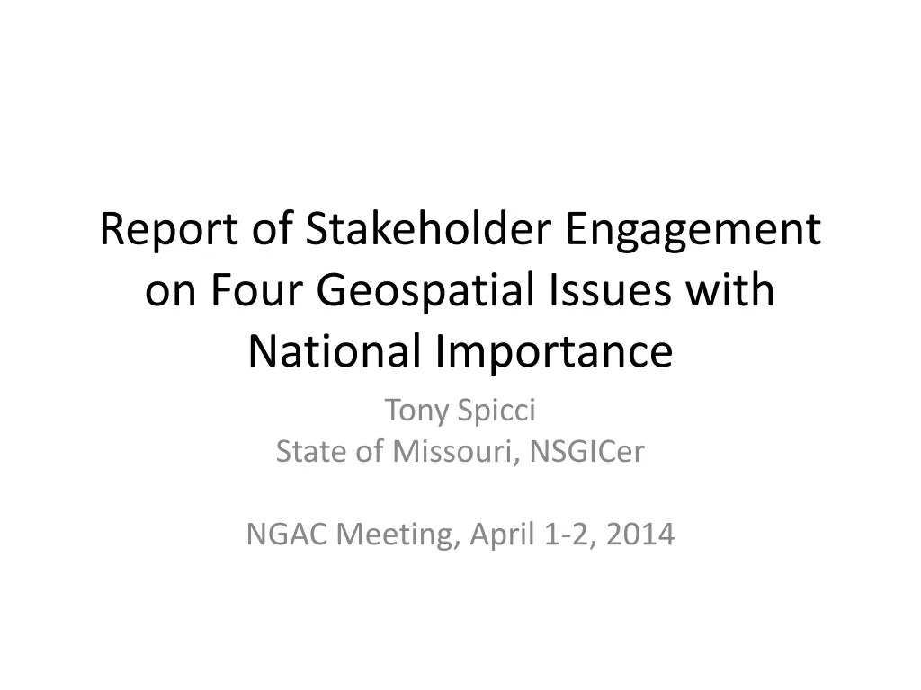 report of stakeholder engagement on four n.w