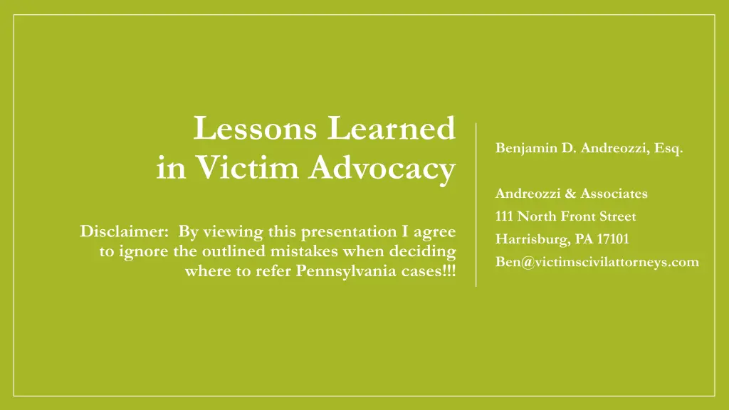 lessons learned in victim advocacy n.w
