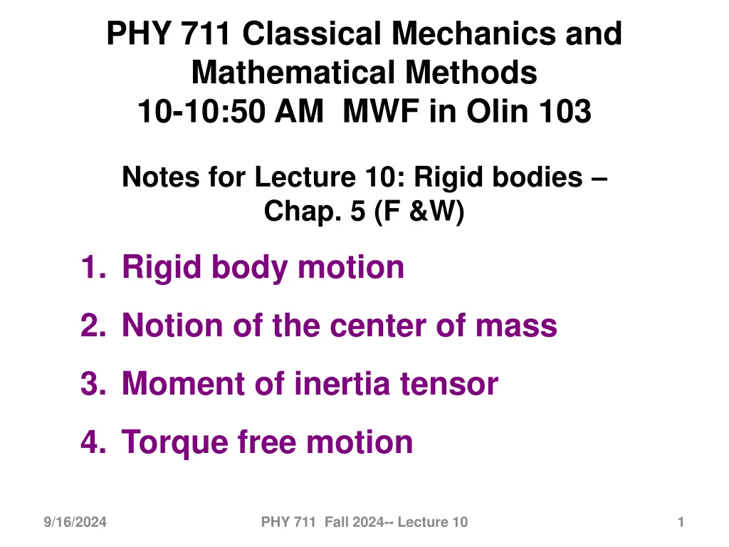 phy 711 classical mechanics and mathematical n.w